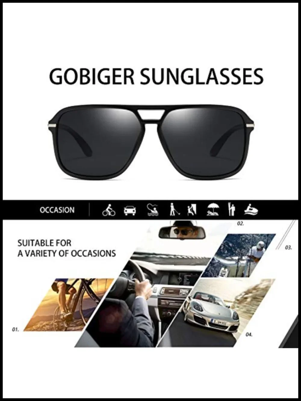 TAC Polarized Aviator Driving Sunglasses Vintage Rectangular Sun Glasses